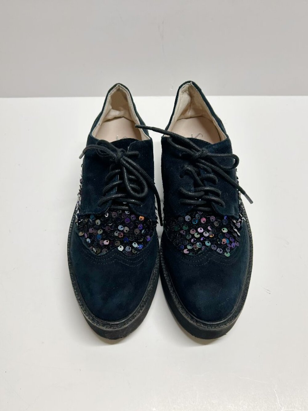 Shellys London black Suede Lace-Up Sequined Oxfords